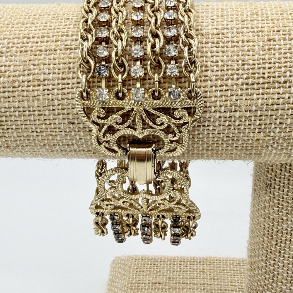 Vintage Multi Chains Gold Tone & Rhinestone Bracelet Statement Chucky Antique